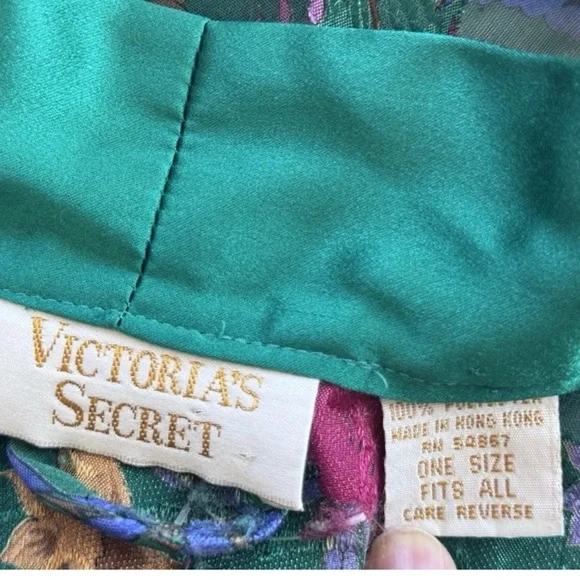 Vintage 90s Victoria's Secret Gold Label Green Floral Satin Sheer Kimono Robe OS - Picture 5 of 6